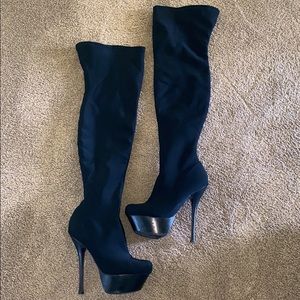 Bebe Black Over the Knee NeoPrene Platform Boots 7